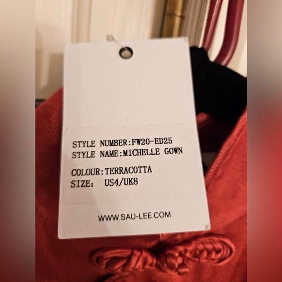 SAU LEE Michelle Gown Terracotta Pink Silk Satin Maxi Dress Qipao - Picture 7 of 7